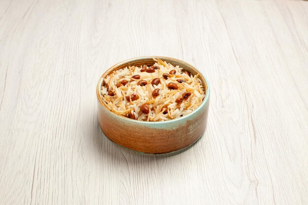 front view delicious cooked vermicelli with beans on white desk meal cooking bean pasta dish