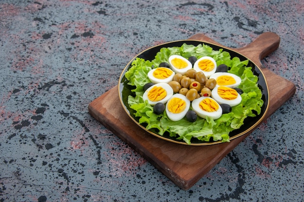 front view delicious egg salad on light background