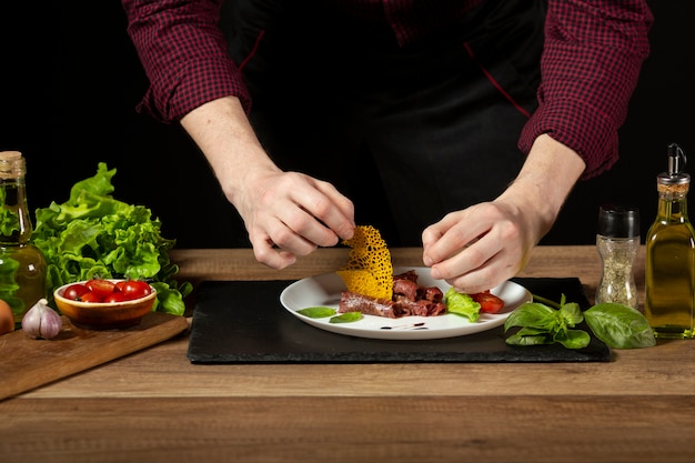 Front view of delicious food arrangement