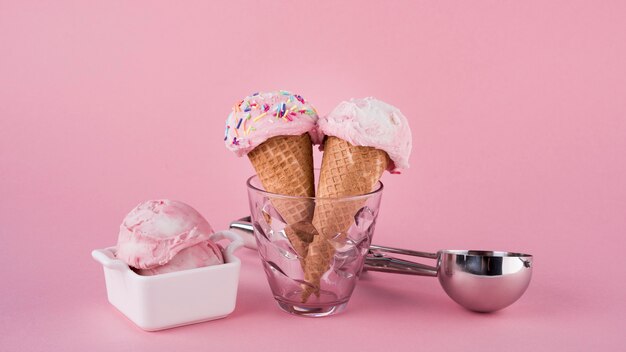 Front view delicious ice creams on the table