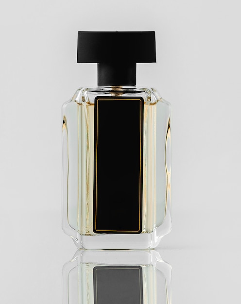 A front view designed bottle on the white wall
