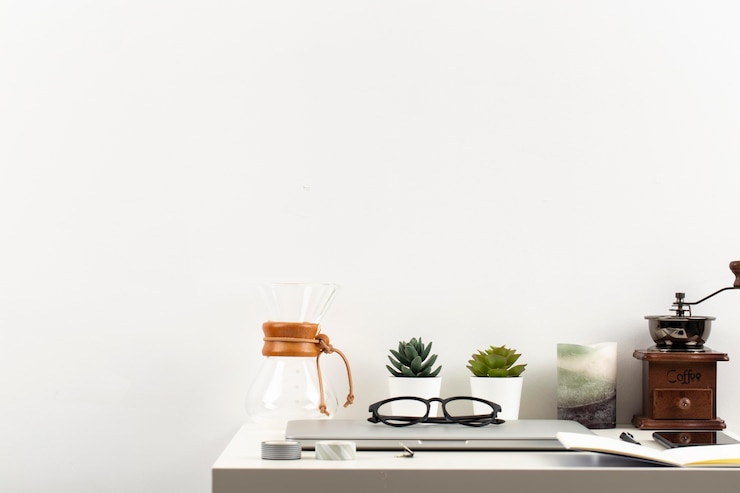 Free Photo front view desk arrangement with copy space