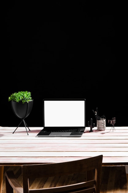 Front view of desk concept with copy space