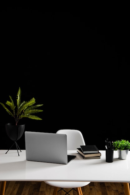 Front view of desk concept with copy space