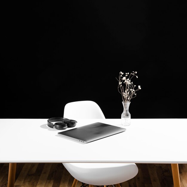 Front view of desk concept with copy space