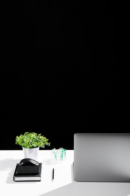 Front view of desk concept with copy space