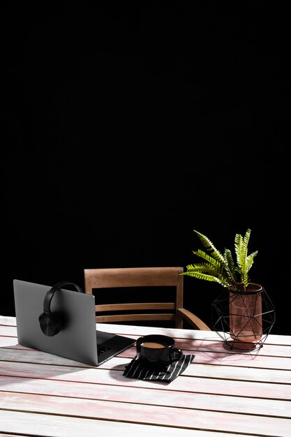 Front view of desk concept with copy space