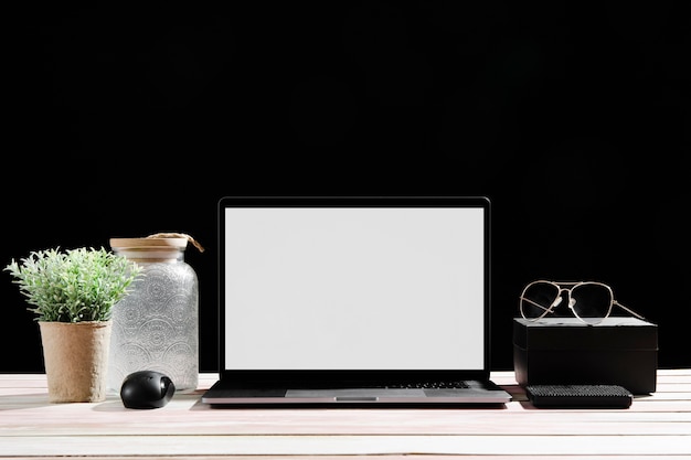 Front view of desk concept with copy space