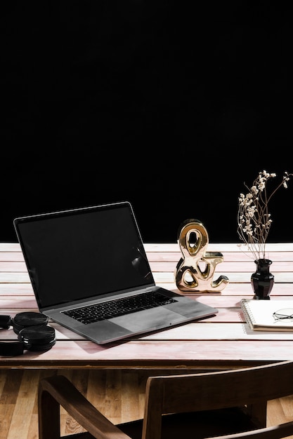 Front view of desk concept with copy space