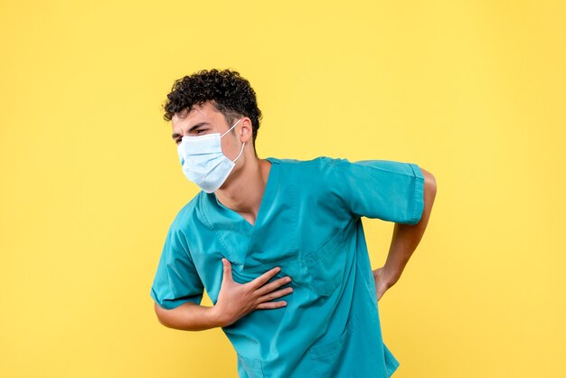 Front view doctor the doctor in mask is talking what to do if you have a lack of oxygen