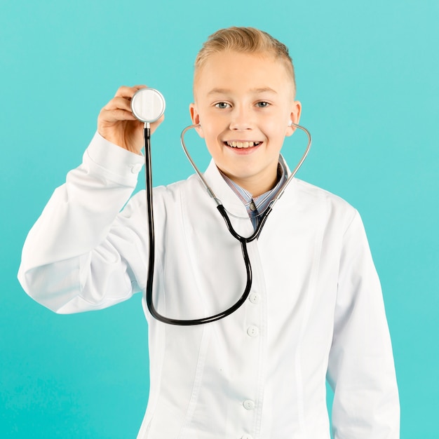 Front view doctor showing stethoscope