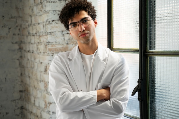 Front view doctor wearing lab coat