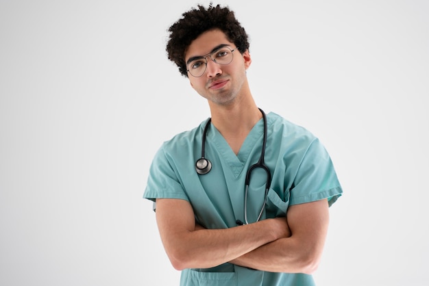 Front view doctor wearing stethoscope