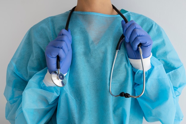 Front view doctor wearing stethoscope