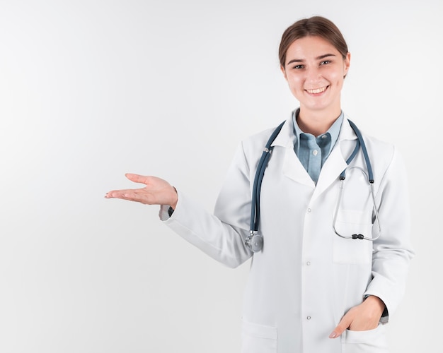 Front view doctor with stethoscope smiling