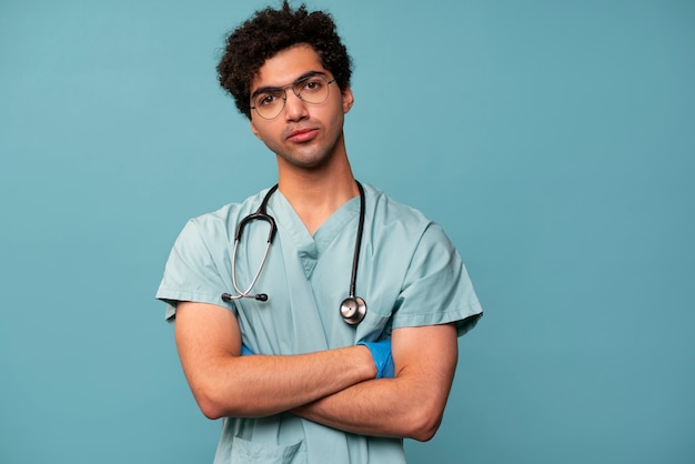 Front view doctor with stethoscope