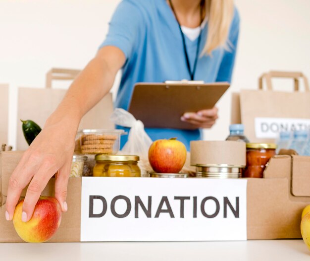 Front view of donation box with provisions