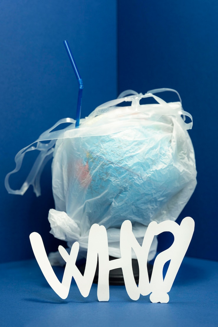 Free Photo front view of earth globe covered in plastic with why