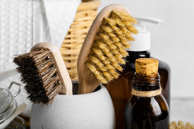 Front view of eco-friendly cleaning brushes