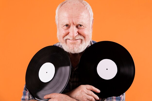 Front view elder with music records