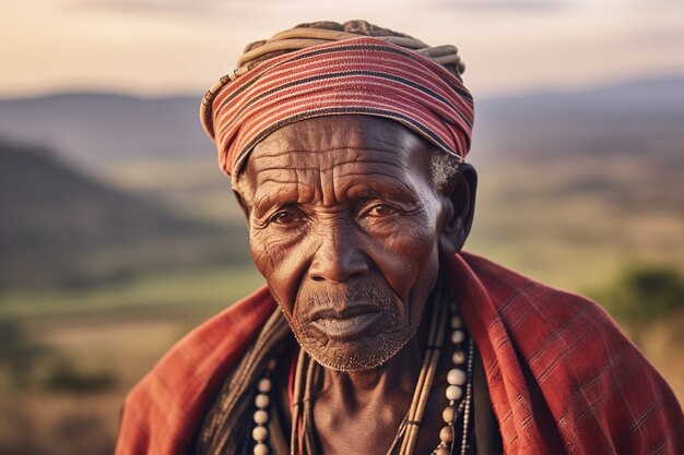 Front view elderly man with strong ethnic features