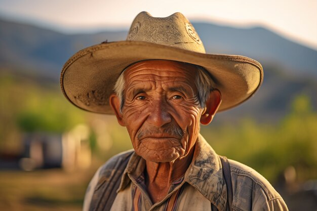 Front view elderly man with strong ethnic features