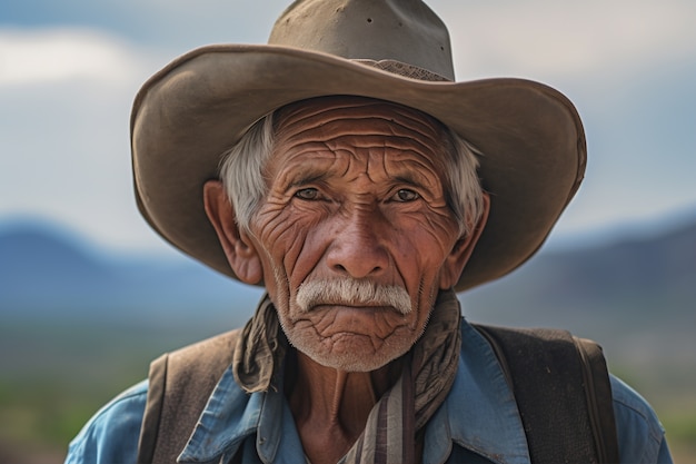 Free photo front view elderly man with strong ethnic features