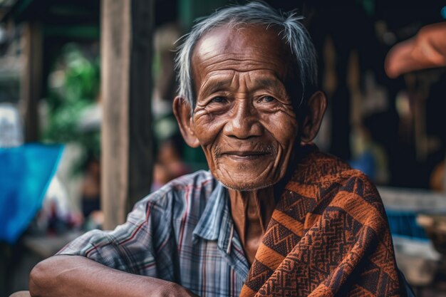 フロントビュー 民族的な特徴の強い年配の男性