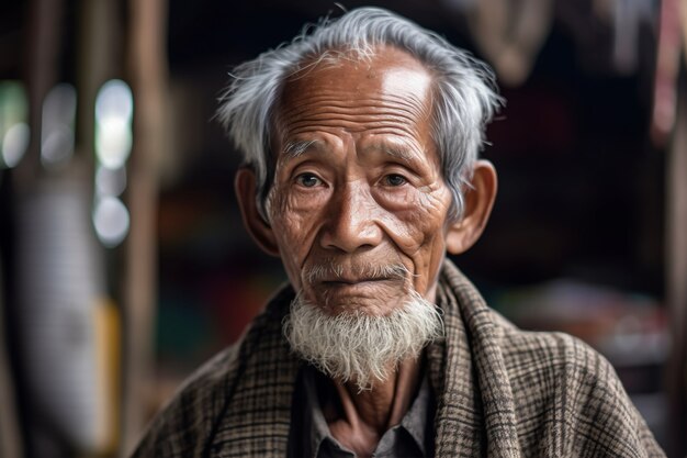 Front view elderly man with strong ethnic features