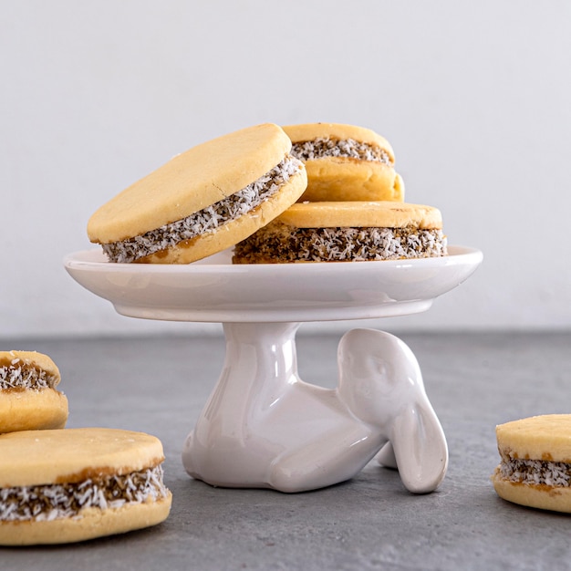 Front view of elicious alfajores cookies