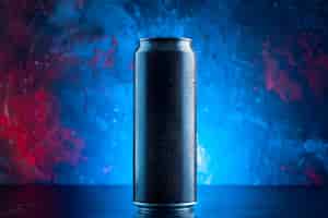 Free photo front view energy drink in can on blue drink alcohol darkness