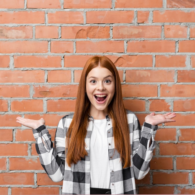 Front view of excited woman