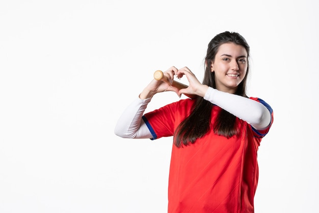 Front view female player with baseball bat