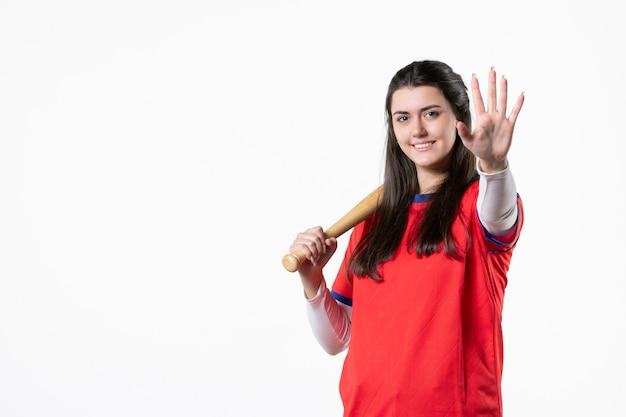 Front view female player with baseball bat