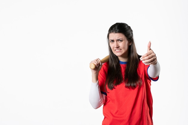 Front view female player with baseball bat