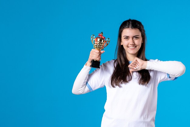 Front view female player with cup