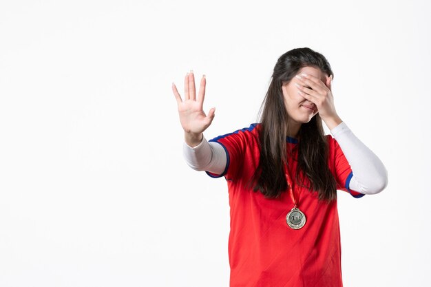 Front view female player with medal