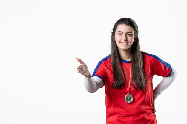 Front view female player with medal