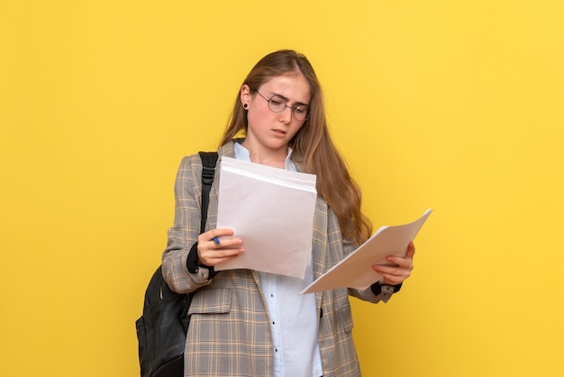 Front view of female student with files