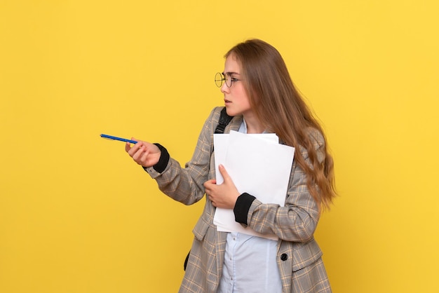 Front view of female student with files