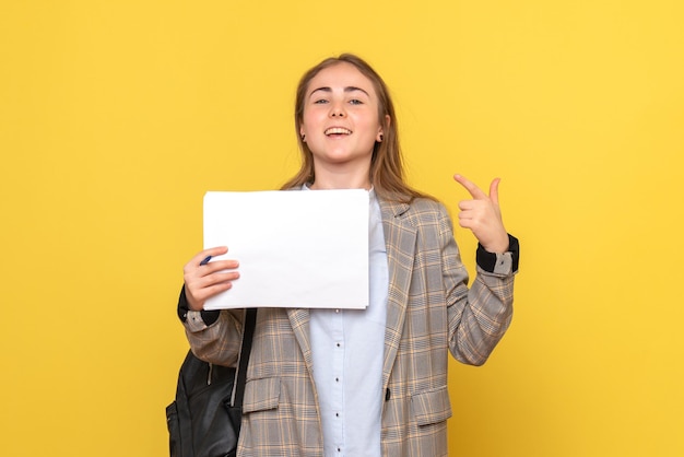 Free photo front view of female student with files