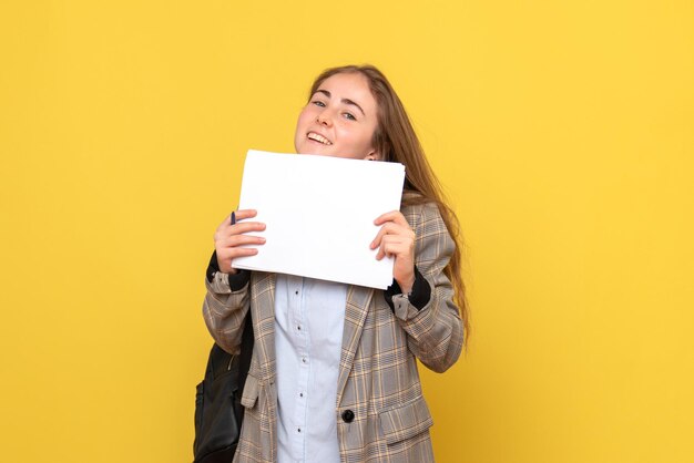 Front view of female student with files