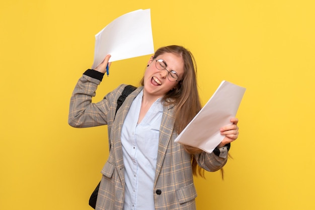 Front view of female student with files