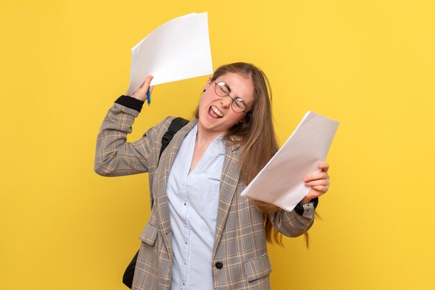 Front view of female student with files