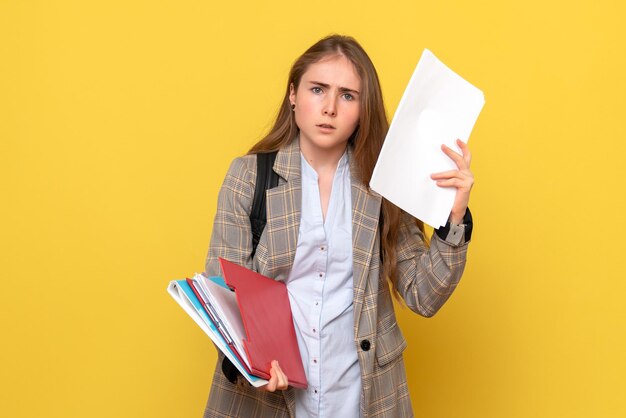 Front view of female student with papers