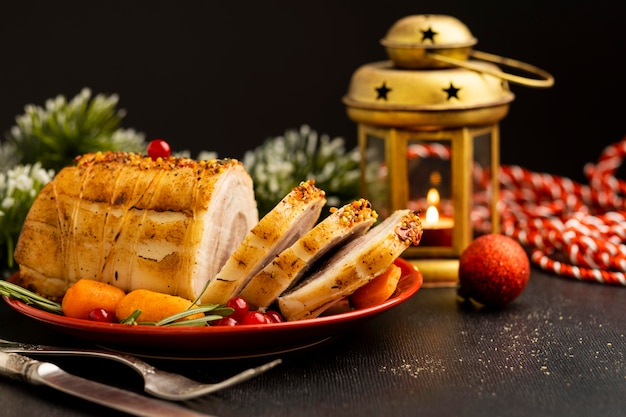 Free photo front view festive christmas dish composition