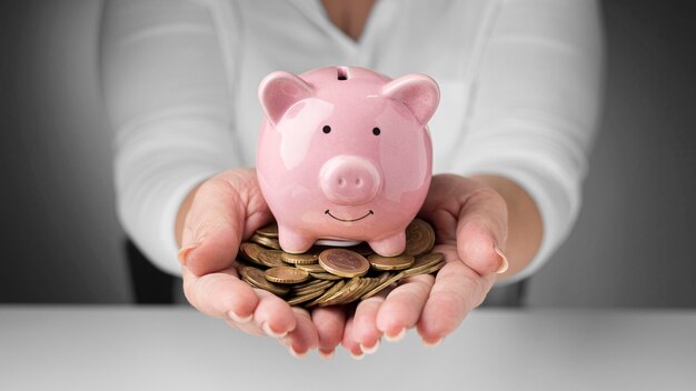 Front view financial elements arrangement with coins