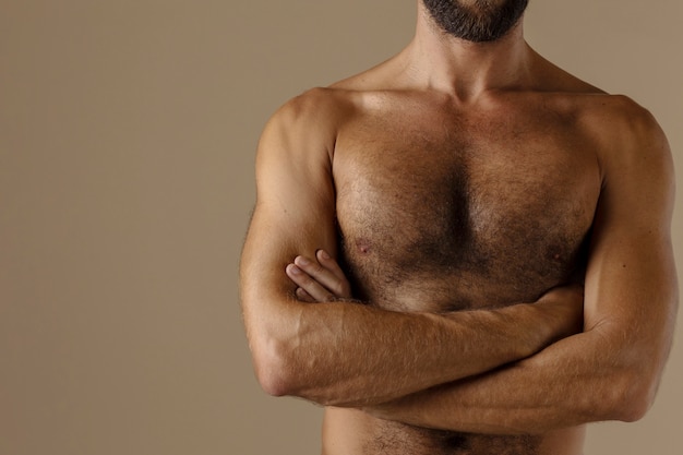 Free photo front view fit man with chest hair