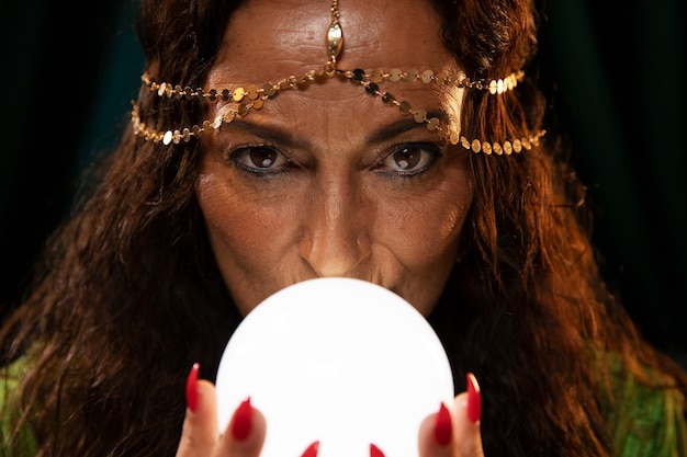 Front view fortune teller with crystal globe