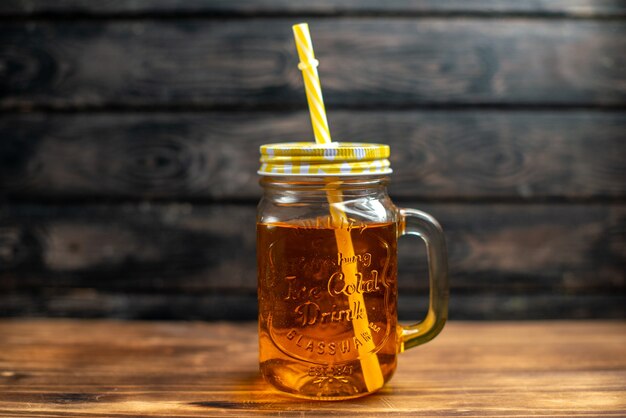 Front view fresh apple juice inside can on dark cocktail fruit drink photo color